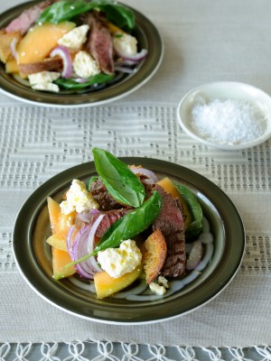 Melon, Lamb, Feta & Rye Bread Salad