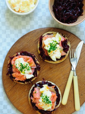 English Muffins with Smoked Salmon & Beetroot Marmalade