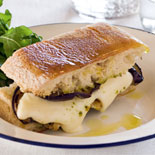 Eggplant, mozzarella & pesto ciabatta toastie with wild rocket