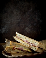 Sourdough Toasty w champagne ham smoked apple wood cheese onion jam and mustard