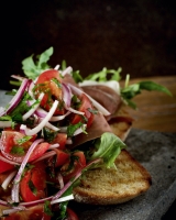 Rosemary and rye Bruchetta w  Prosciutto, Rocket and fresh tomato salsa
