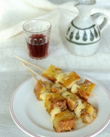 Cheese, toast & anchovy skewers